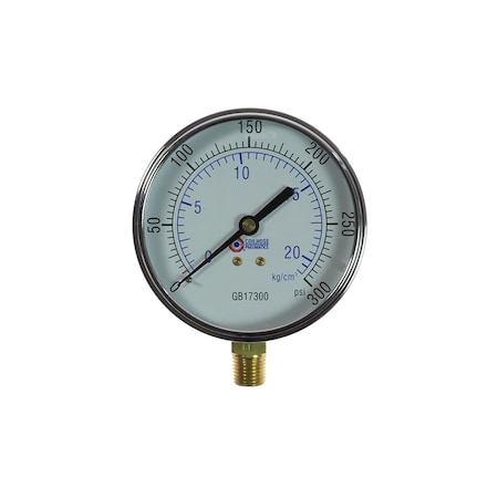 Coilhose Pneumatics 3 1/2" Chrome Dial Gauge 1/4" Bottom Mount 0-300 PSI GB17300